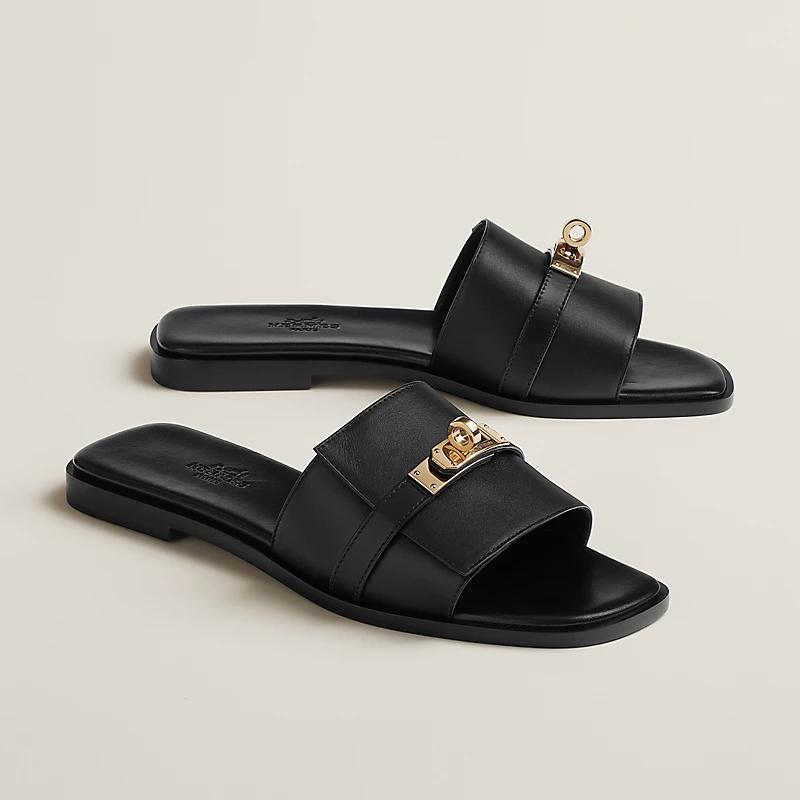 Dép Hermes Giulia Sandal Nữ Đen Vàng